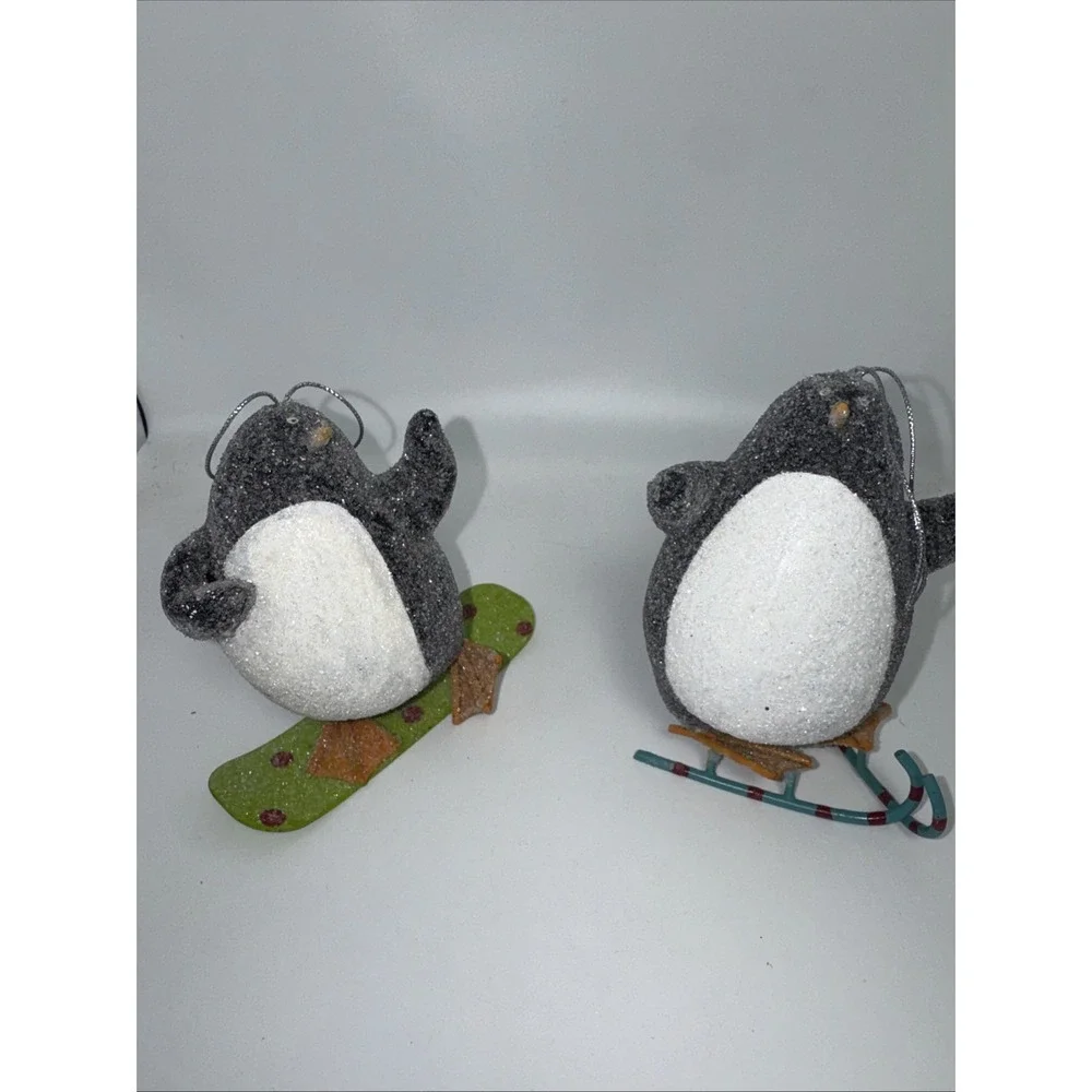 Christmas/Winter Skiing Penguin All glittered up 4 1/2 inches  Ornaments Ceramic